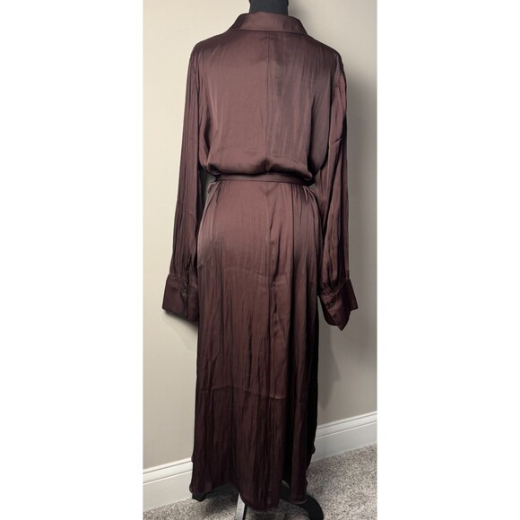 NEW LANE BRYANT CHOCOLATE BROWN BELTED SATIN BUTTON-DOWN SHIRT DRESS SZ 18 - Picture 4 of 8